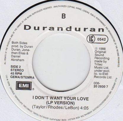 Duran Duran : I Don't Want Your Love (7", Single)