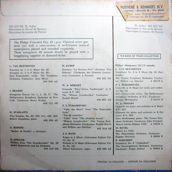 Daniel-Francois-Esprit Auber / Orchestre Des Concerts Lamoureux / Jean Fournet : Ouverture Le Cheval De Bronze / La Muette De Portici (7")