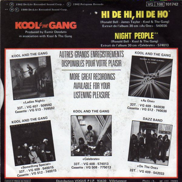Kool & The Gang : Hi De Hi, Hi De Ho / Night People (7", Single)