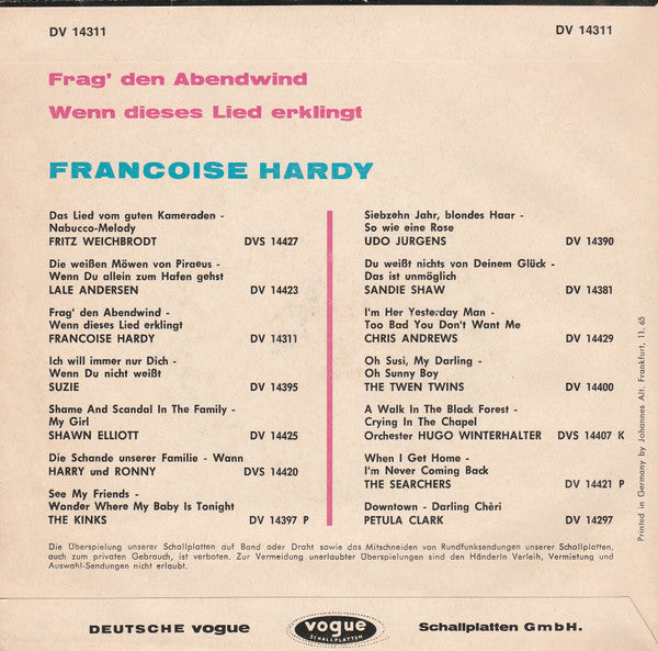 Francoise Hardy* : Frag' Den Abendwind (7", Single)