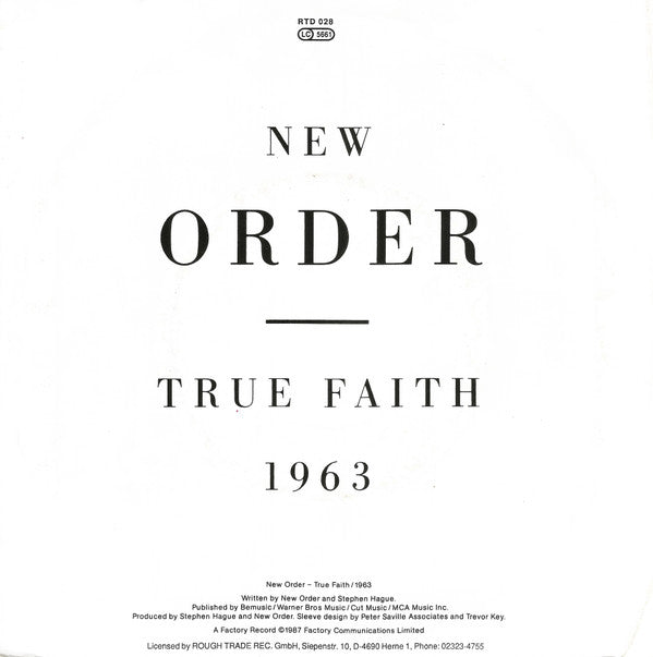 New Order : True Faith / 1963 (7", Single)