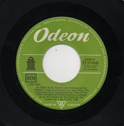 Louis Armstrong : St Louis Blues / Basin Street Blues (7", Single)
