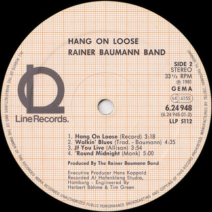 Rainer Baumann Band : Hang On Loose (LP)