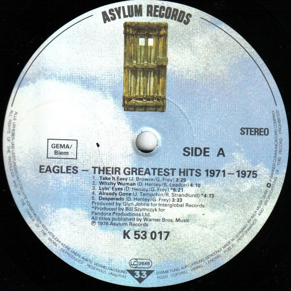 Eagles : Their Greatest Hits 1971-1975 (LP, Comp, RE, Emb)