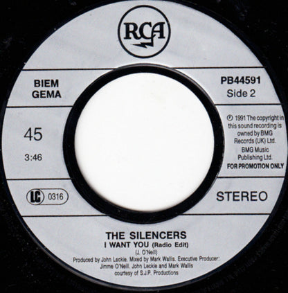 The Silencers : I Want You (Radio Edit) (7", Promo)