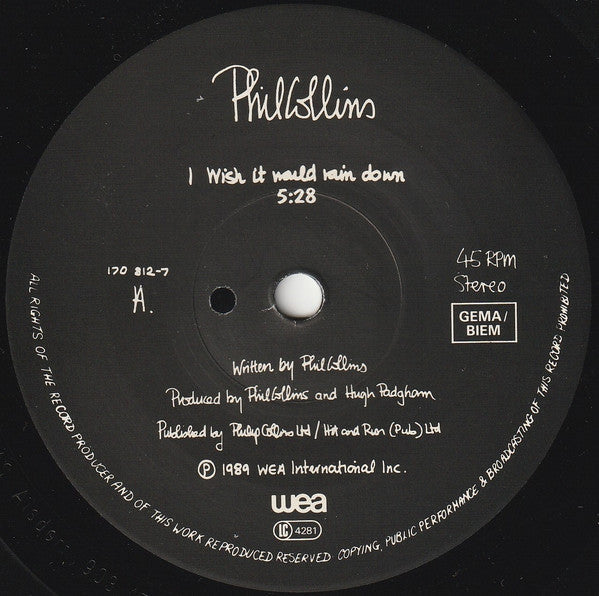 Phil Collins : I Wish It Would Rain Down (7", Single)