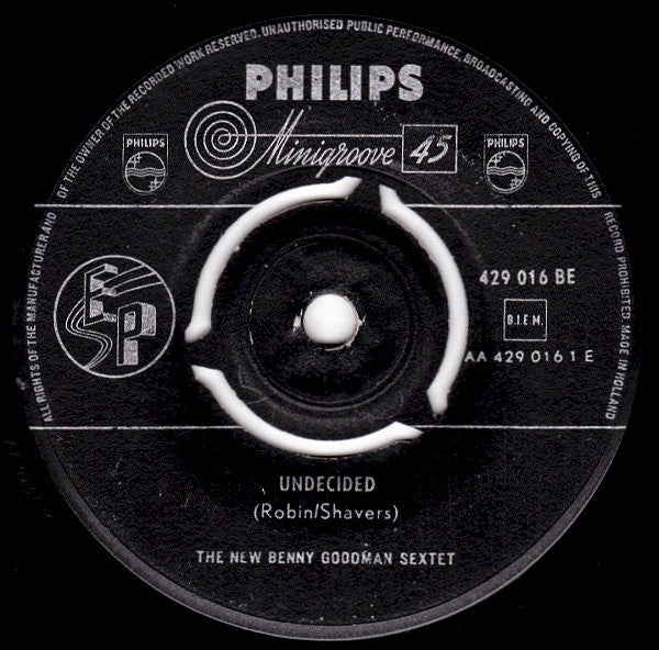 The New Benny Goodman Sextet : Undecided / Between The Devil And The Deep Blue Sea (7", EP)