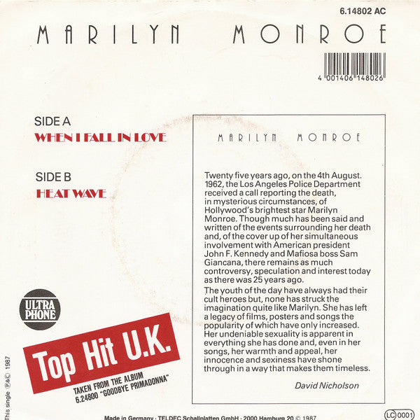 Marilyn Monroe : When I Fall In Love (7", Single)