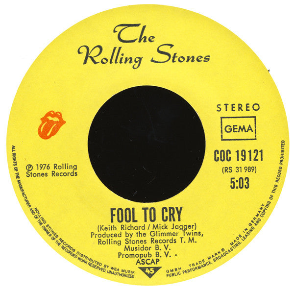 The Rolling Stones : Fool To Cry (7", Single, M/Print)