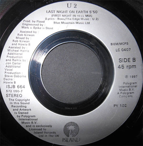 U2 : Last Night On Earth (7", Single, Jukebox)