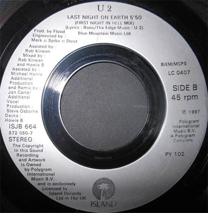 U2 : Last Night On Earth (7", Single, Jukebox)