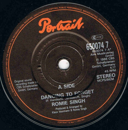 Romie Singh : Dancing To Forget (7", Single)