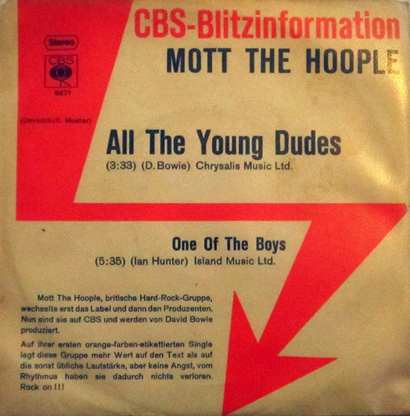 Mott The Hoople : All The Young Dudes (7", Single, Promo)
