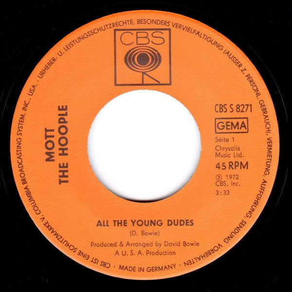Mott The Hoople : All The Young Dudes (7", Single, Promo)