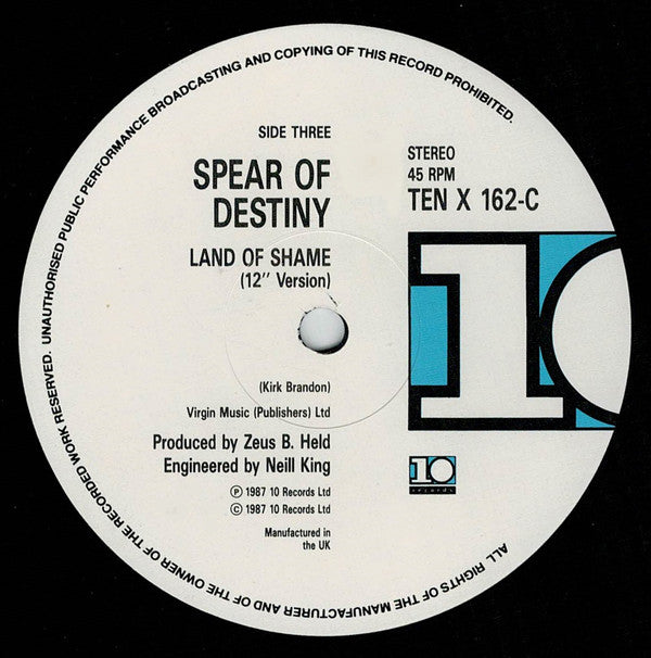 Spear Of Destiny : Never Take Me Alive / Land Of Shame (2x12", Single, Ltd)