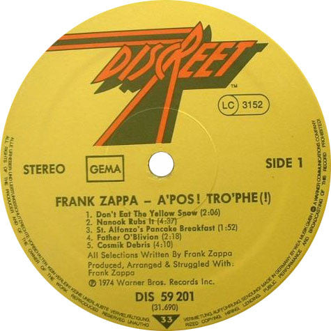 Frank Zappa : Apostrophe (') (LP, Album, RE)