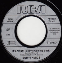 Eurythmics : It's Alright (Baby's Coming Back) (7", Single, RP, Alt)