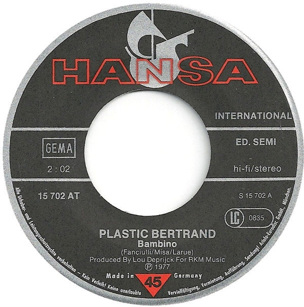 Plastic Bertrand : Bambino (7", Single)