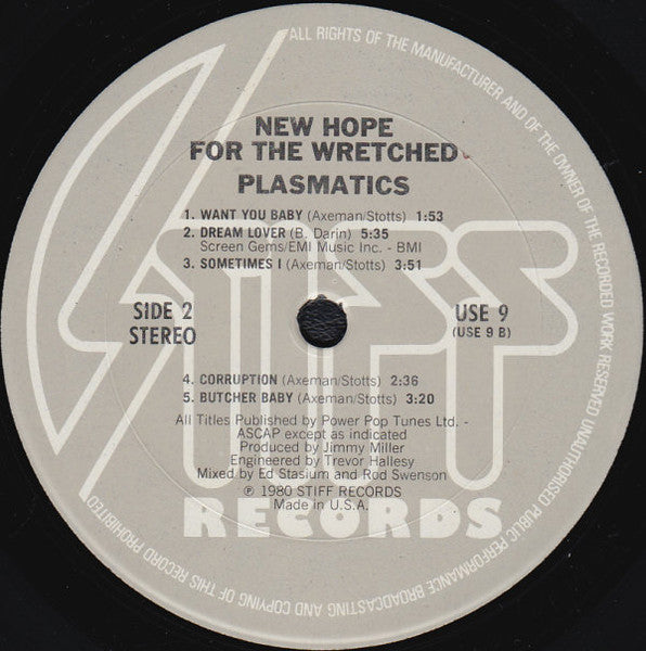 Plasmatics (2) : New Hope For The Wretched (LP, Album)