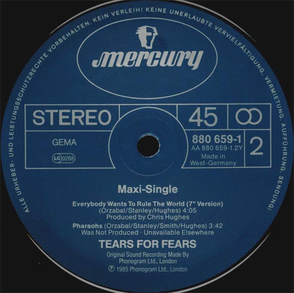 Tears For Fears : Everybody Wants To Rule The World (Extended Version) (12", Maxi)