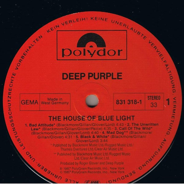 Deep Purple : The House Of Blue Light (LP, Album, Han)