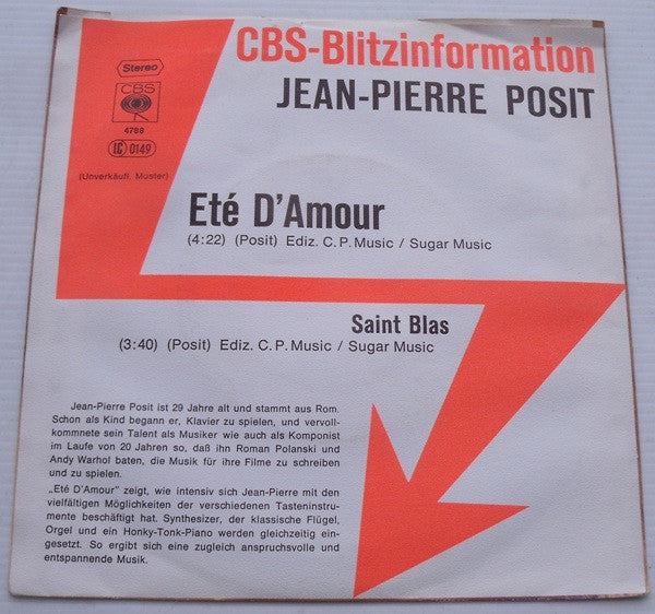 Jean-Pierre Posit : Eté D'Amour / Saint-Blas (7", Single, Promo)