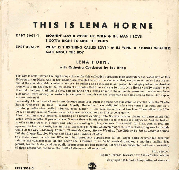 Lena Horne : This Is Lena Horne (7", EP)