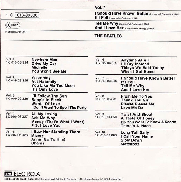 The Beatles : Die Grössten Vier Vol. 7 (7", EP, Mono)