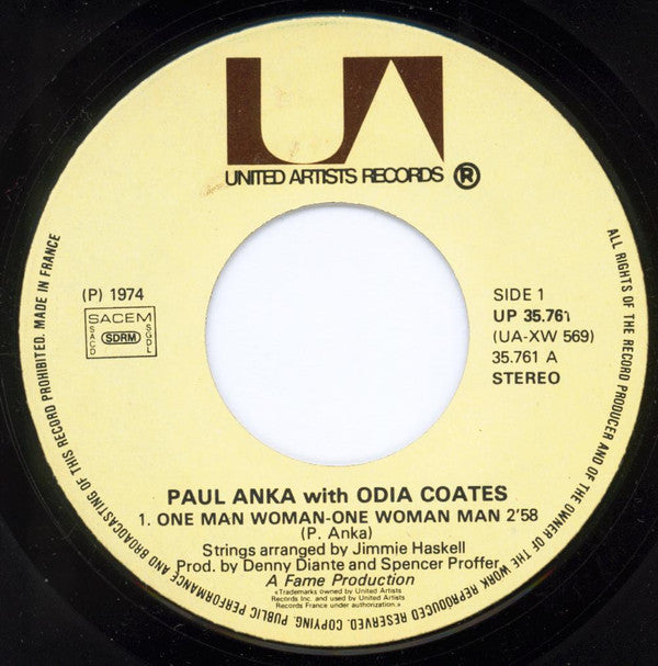 Paul Anka With Odia Coates : One Man Woman / One Woman Man (7", Single)