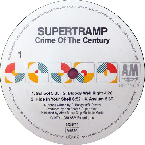 Supertramp : Crime Of The Century (LP, Album, RE, whi)