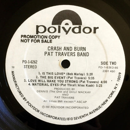 Pat Travers Band : Crash And Burn (LP, Album, Promo)