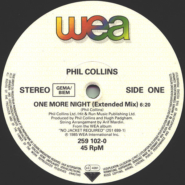 Phil Collins : One More Night (Extended Mix) (12")