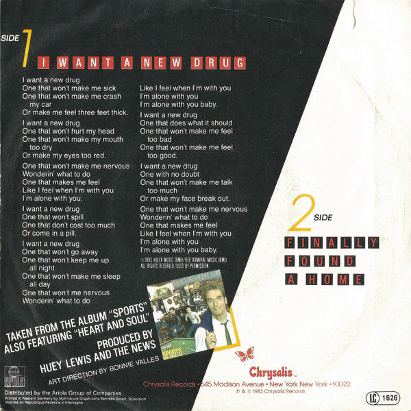 Huey Lewis And The News* : I Want A New Drug (7", Single)
