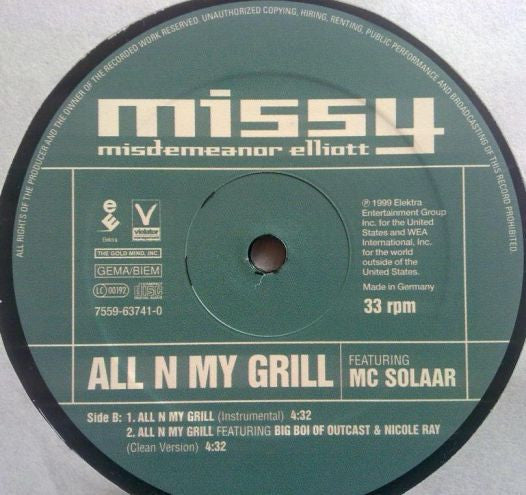 Missy Misdemeanor Elliott* Featuring MC Solaar : All N My Grill (12")