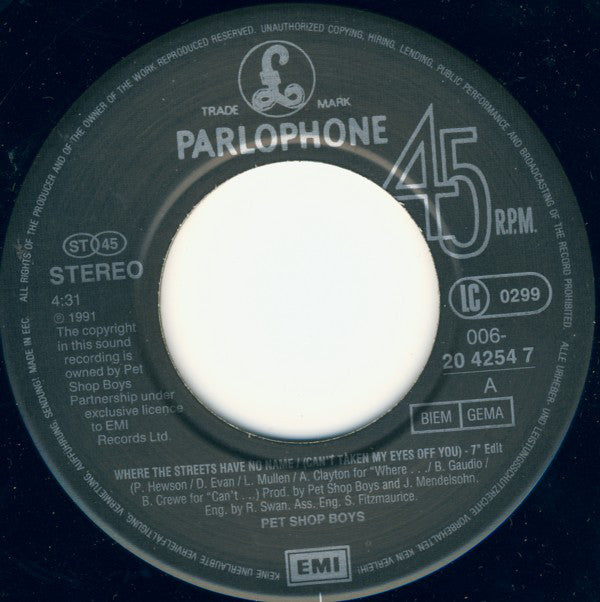 Pet Shop Boys : Where The Streets Have No Name (I Can't Take My Eyes Off You) / How Can You Expect To Be Taken Seriously? (7", Single)
