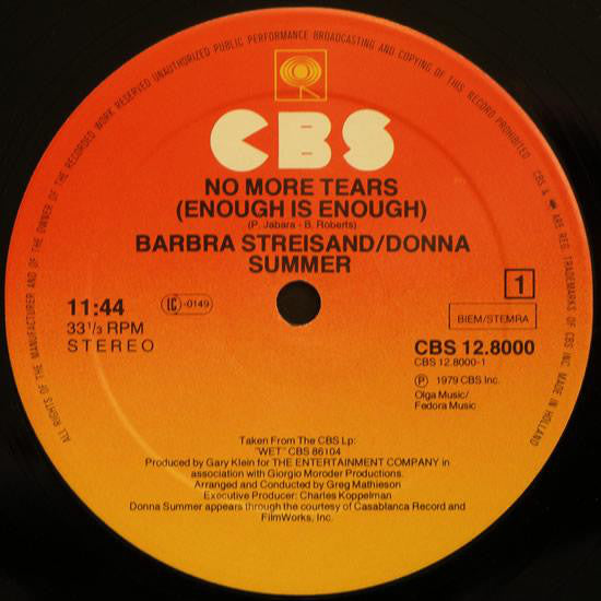 Barbra Streisand / Donna Summer : No More Tears (Enough Is Enough) (12", Maxi)