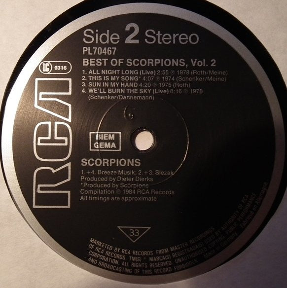 Scorpions : Best Of Scorpions, Vol. 2 (LP, Comp)
