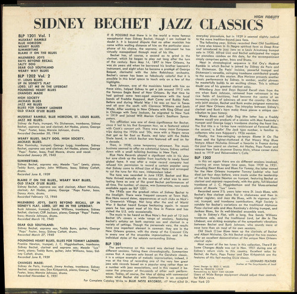 Sidney Bechet : Jazz Classics Volume 1 (LP, Mono)