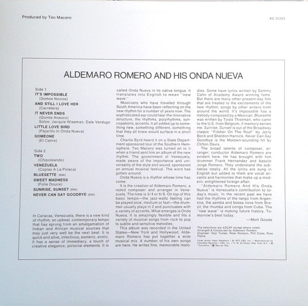 Aldemaro Romero Y Su Onda Nueva : Aldemaro Romero And His Onda Nueva (LP, Album, RE)