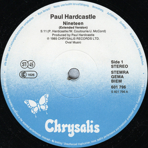 Paul Hardcastle : 19 (Extended Version) (12", Maxi)