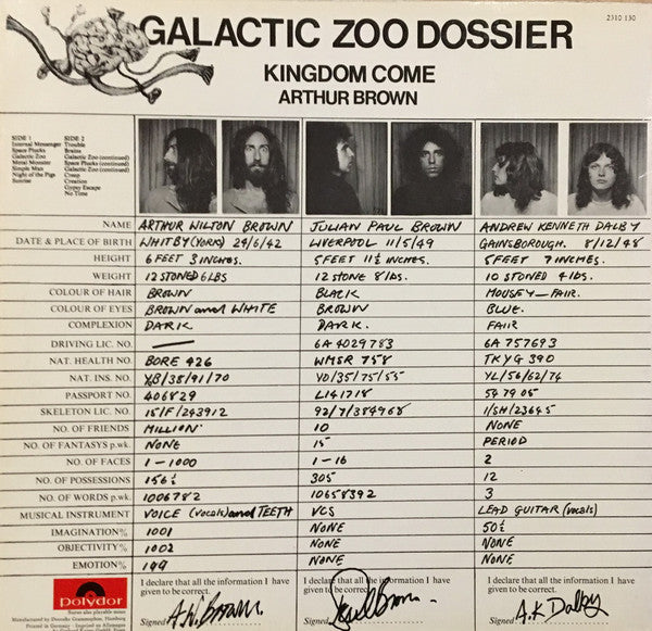 Kingdom Come Arthur Brown* : Galactic Zoo Dossier (LP, Album)