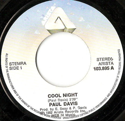 Paul Davis (3) : Cool Night (7", Single)