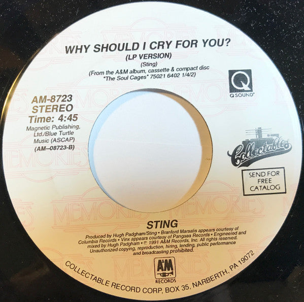 Sting : The Soul Cages / Why Should I Cry For You? (7")