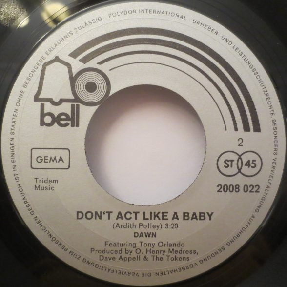 Dawn (5) : Runaway/Happy Together / Don't Act Like A Baby (7", Single)