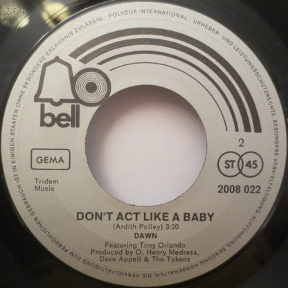 Dawn (5) : Runaway/Happy Together / Don't Act Like A Baby (7", Single)