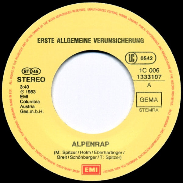 Erste Allgemeine Verunsicherung* : Der Alpen-Rap (7", Single)