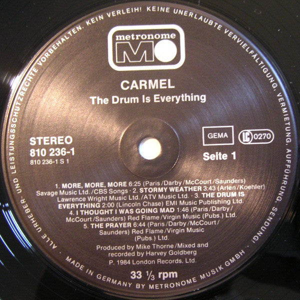 Carmel (2) : The Drum Is Everything (LP, Album)