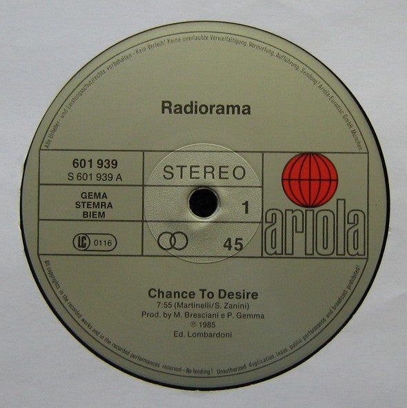 Radiorama : Chance To Desire (12", Maxi)