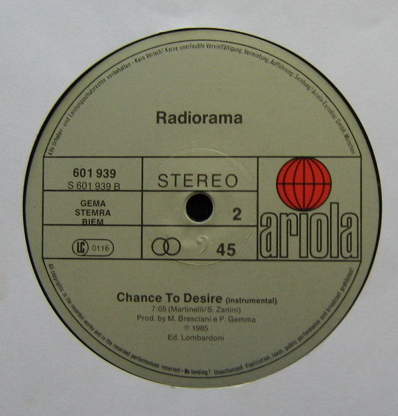 Radiorama : Chance To Desire (12", Maxi)