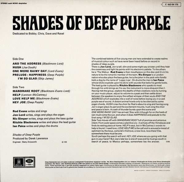 Deep Purple : Shades Of Deep Purple (LP, Album)